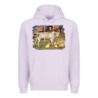 Lilac charolaris bull and chicken in barnyard Premium Hoodie - RanaPortraitStore
