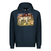 Navy charolaris bull and chicken in barnyard Premium Hoodie - RanaPortraitStore