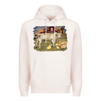 Pale Pink charolaris bull and chicken in barnyard Premium Hoodie - RanaPortraitStore