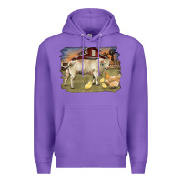 Purple charolaris bull and chicken in barnyard Premium Hoodie - RanaPortraitStore