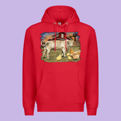 Charolaris Bull And Chicken In Barnyard Premium Hoodie Designed By Ranaportraitstore