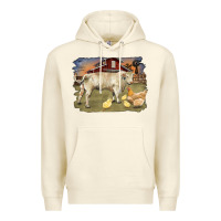 Sandshell charolaris bull and chicken in barnyard Premium Hoodie - RanaPortraitStore
