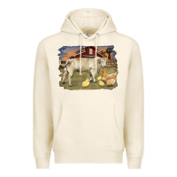 Tofu charolaris bull and chicken in barnyard Premium Hoodie - RanaPortraitStore