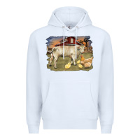 White charolaris bull and chicken in barnyard Premium Hoodie - RanaPortraitStore