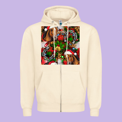 Christmas Horse Leopard Zipper Hoodie Designed By Fadigitalartstudio