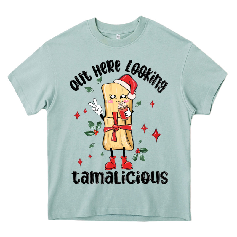 Out Here Looking Tamalicious Christmas Tamale Heavy Core Tee by MaliasSmallBusiness | Teevron