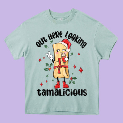 Out Here Looking Tamalicious Christmas Tamale Heavy Core Tee Designed By Maliassmallbusiness