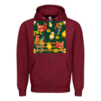 Burgundy farm life seamless pattern Zipper Hoodie - FaDigitalArtStudio