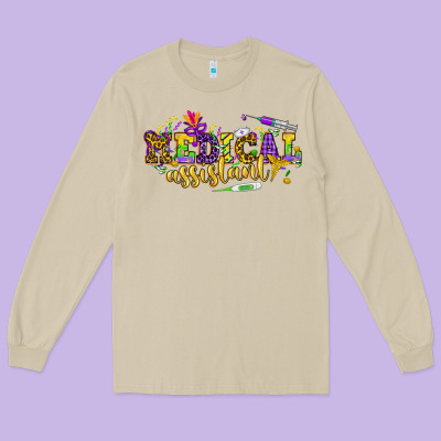 Ma Medical Assistant Mardi Gras Long Sleeve Tee Designed By Howdyjamesfarm