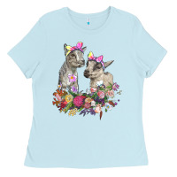 Baby Blue floral baby goats Ladies Tee - RanaPortraitStore