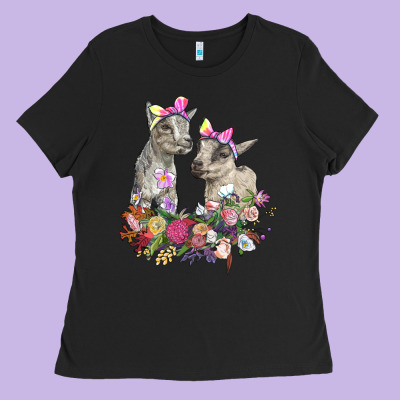 Floral Baby Goats Ladies Tee Designed By Ranaportraitstore