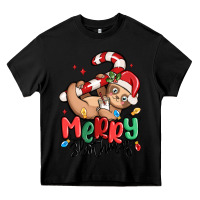 Black merry slothmas Heavy Core Tee - MaliasSmallBusiness