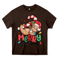Chocolate Brown merry slothmas Heavy Core Tee - MaliasSmallBusiness