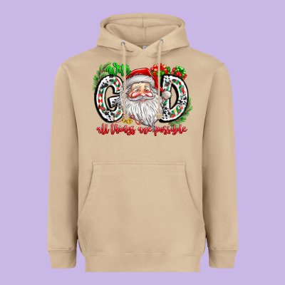 With God All Things Are Possible Santa Heavyweight Hoodie Designed By Cowhidedigitalart