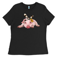 Black baby pig with cowhide ribbon Ladies Tee - RanaPortraitStore
