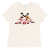 Bone baby pig with cowhide ribbon Ladies Tee - RanaPortraitStore