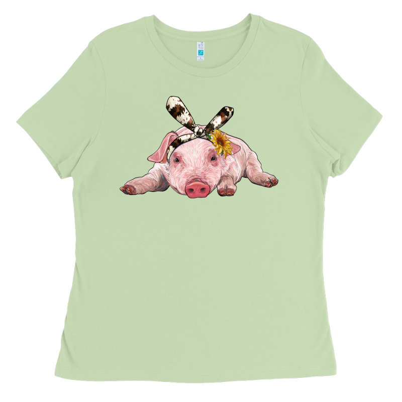 Baby Pig With Cowhide Ribbon Ladies Tee by RanaPortraitStore | Teevron