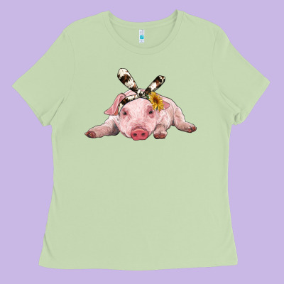 Baby Pig With Cowhide Ribbon Ladies Tee Designed By Ranaportraitstore