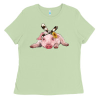 Matcha baby pig with cowhide ribbon Ladies Tee - RanaPortraitStore