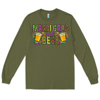 Army Green Mardi Gras and beer Long Sleeve Tee - HowdyJamesFarm