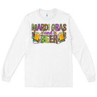White Mardi Gras and beer Long Sleeve Tee - HowdyJamesFarm