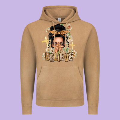 Black Hair Believe Praying Caucasian Messy Bun Vintage Hoodie Designed By Texasbilliewilder