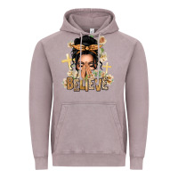 Vintage Zinc Black Hair Believe Praying Caucasian Messy Bun Vintage Hoodie - texasbilliewilder