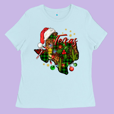 Christmas Texas Map Ladies Tee Designed By Nancycooperartshop