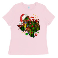 Bubblegum Pink Christmas Texas map Ladies Tee - NancyCooperArtShop