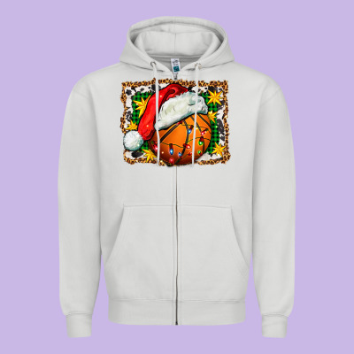 Basketball Christmas Zipper Hoodie Designed By Fadigitalartstudio