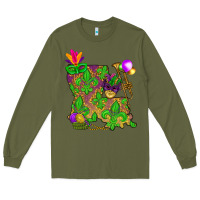 Army Green Louisiana Map Mardi Gras Long Sleeve Tee - HowdyJamesFarm
