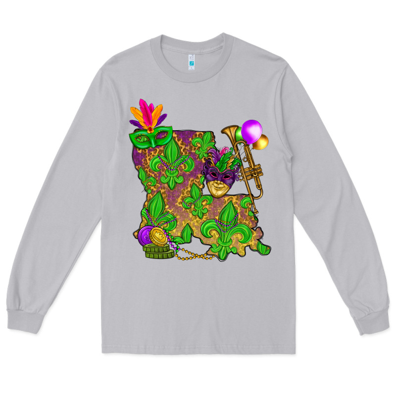 Louisiana Map Mardi Gras Long Sleeve Tee by HowdyJamesFarm | Teevron