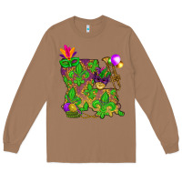 Toasted Coconut Louisiana Map Mardi Gras Long Sleeve Tee - HowdyJamesFarm