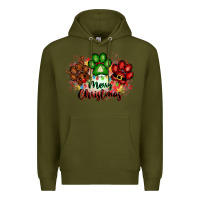 Army Green merry christmas paws Premium Hoodie - FaDigitalArtStudio