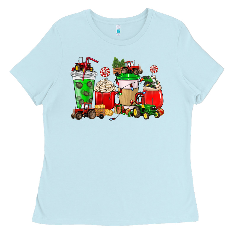Christmas Tractor Coffee Cup Ladies Tee by NancyCooperArtShop | Teevron