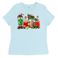 Baby Blue Christmas tractor coffee cup Ladies Tee - NancyCooperArtShop