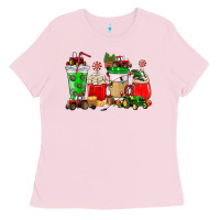 Bubblegum Pink Christmas tractor coffee cup Ladies Tee - NancyCooperArtShop