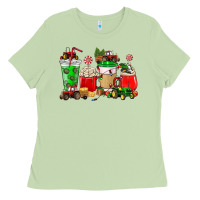 Matcha Christmas tractor coffee cup Ladies Tee - NancyCooperArtShop