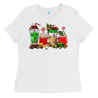 White Christmas tractor coffee cup Ladies Tee - NancyCooperArtShop
