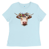 Baby Blue hereford cow with floral headband Ladies Tee - RanaPortraitStore