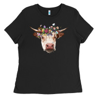 Black hereford cow with floral headband Ladies Tee - RanaPortraitStore