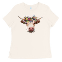 Bone hereford cow with floral headband Ladies Tee - RanaPortraitStore