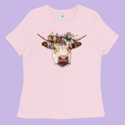 Hereford Cow With Floral Headband Ladies Tee Designed By Ranaportraitstore
