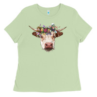 Matcha hereford cow with floral headband Ladies Tee - RanaPortraitStore