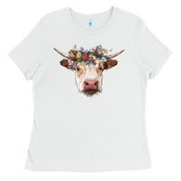 White hereford cow with floral headband Ladies Tee - RanaPortraitStore