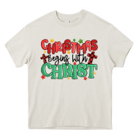 Cream christmas begins with christ Heavy Core Tee - MaliasSmallBusiness