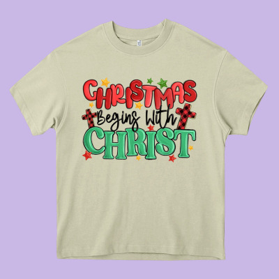 Christmas Begins With Christ Heavy Core Tee Designed By Maliassmallbusiness