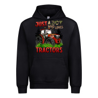 Black just a boy who loves tractors red tractor Urban Hoodie - BarkalooDesign