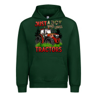 Forest Green just a boy who loves tractors red tractor Urban Hoodie - BarkalooDesign