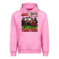 Fuchsia Pink just a boy who loves tractors red tractor Urban Hoodie - BarkalooDesign